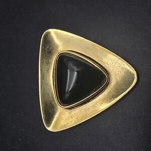 Corocraft Brooch Gold Tone Black Triangle Vintage Art Deco Costume Jewelry